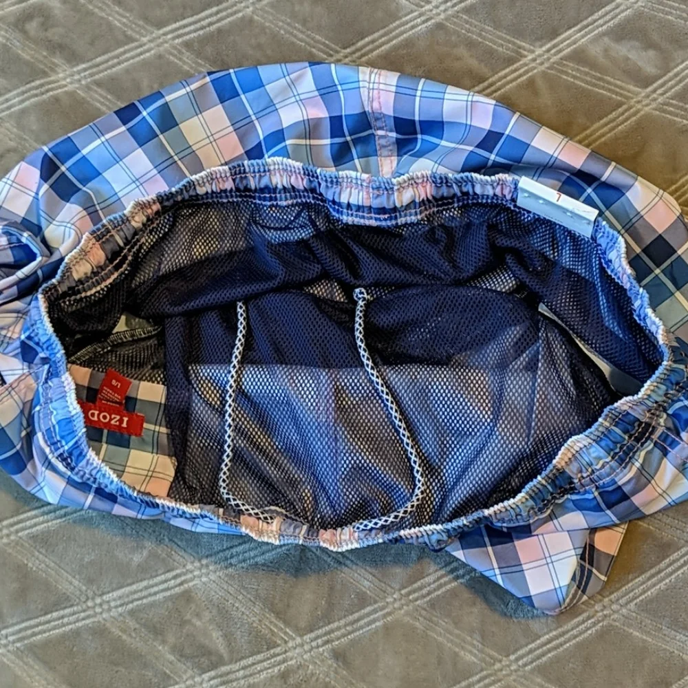 Izod swim shorts trunks blue pink plaid Large